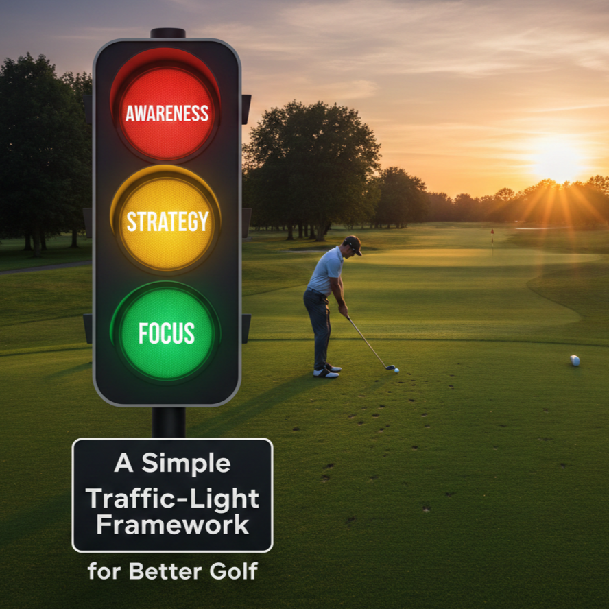 Golfer at address using a focused pre-shot routine to commit to the target on a course in Austin, Texas