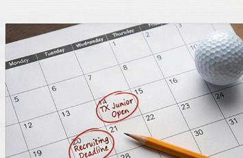 Calendar with golf tournament dates highlighted