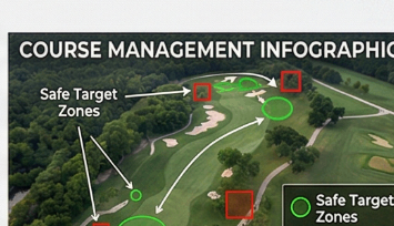 Golf hole strategy overlay showing safe target zones