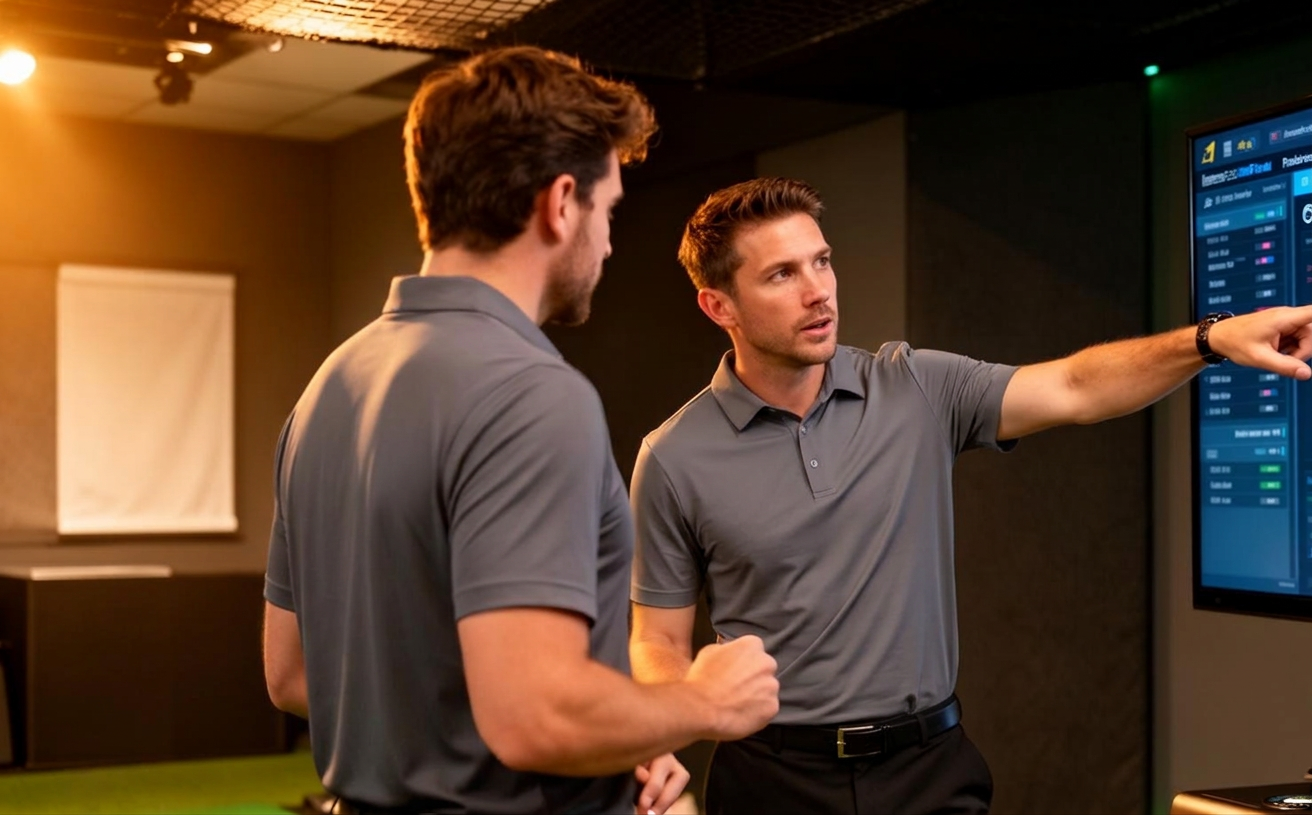 Private golf coaching session inside ATX Golf Performance in Austin