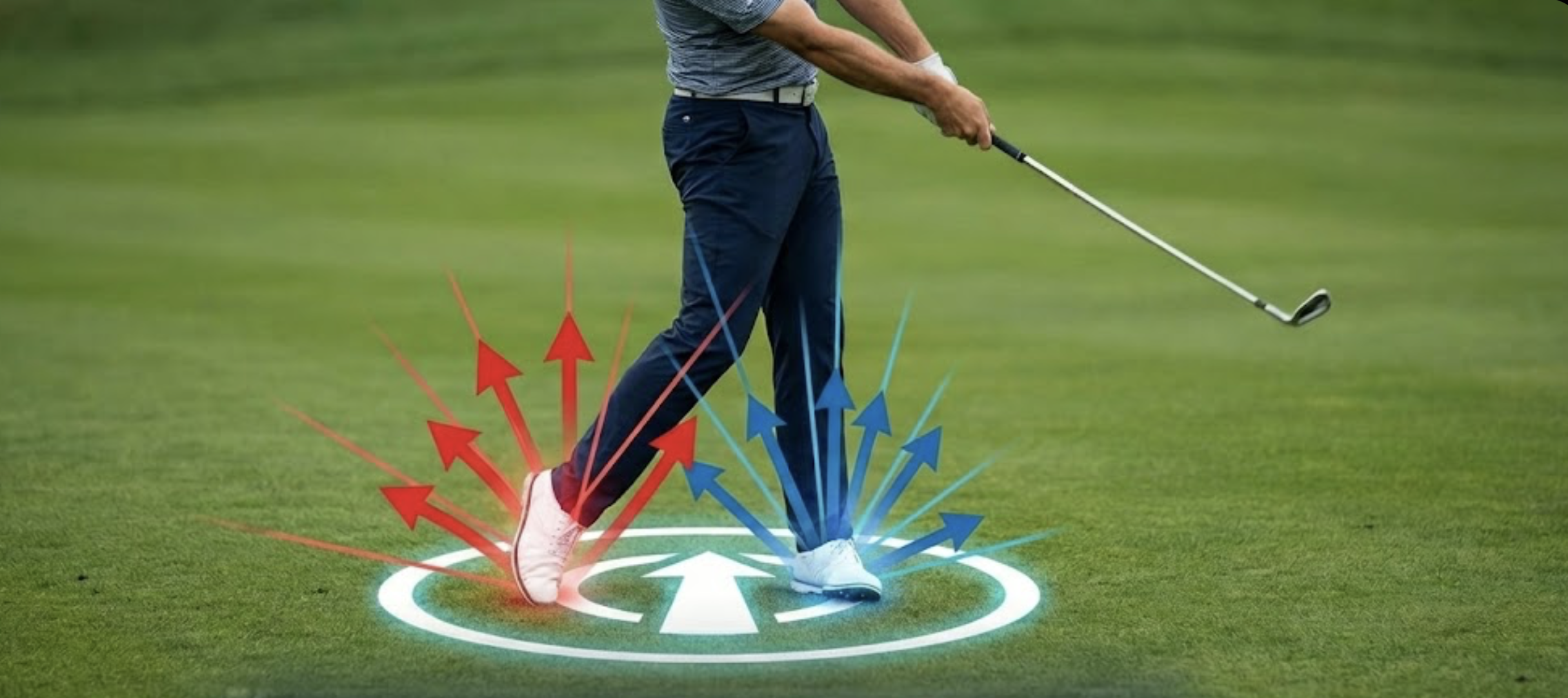 Ground reaction forces golf swing analysis showing lateral torque and vertical forces