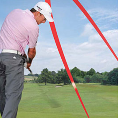 Golfer addressing slice with proper setup and body rotation
