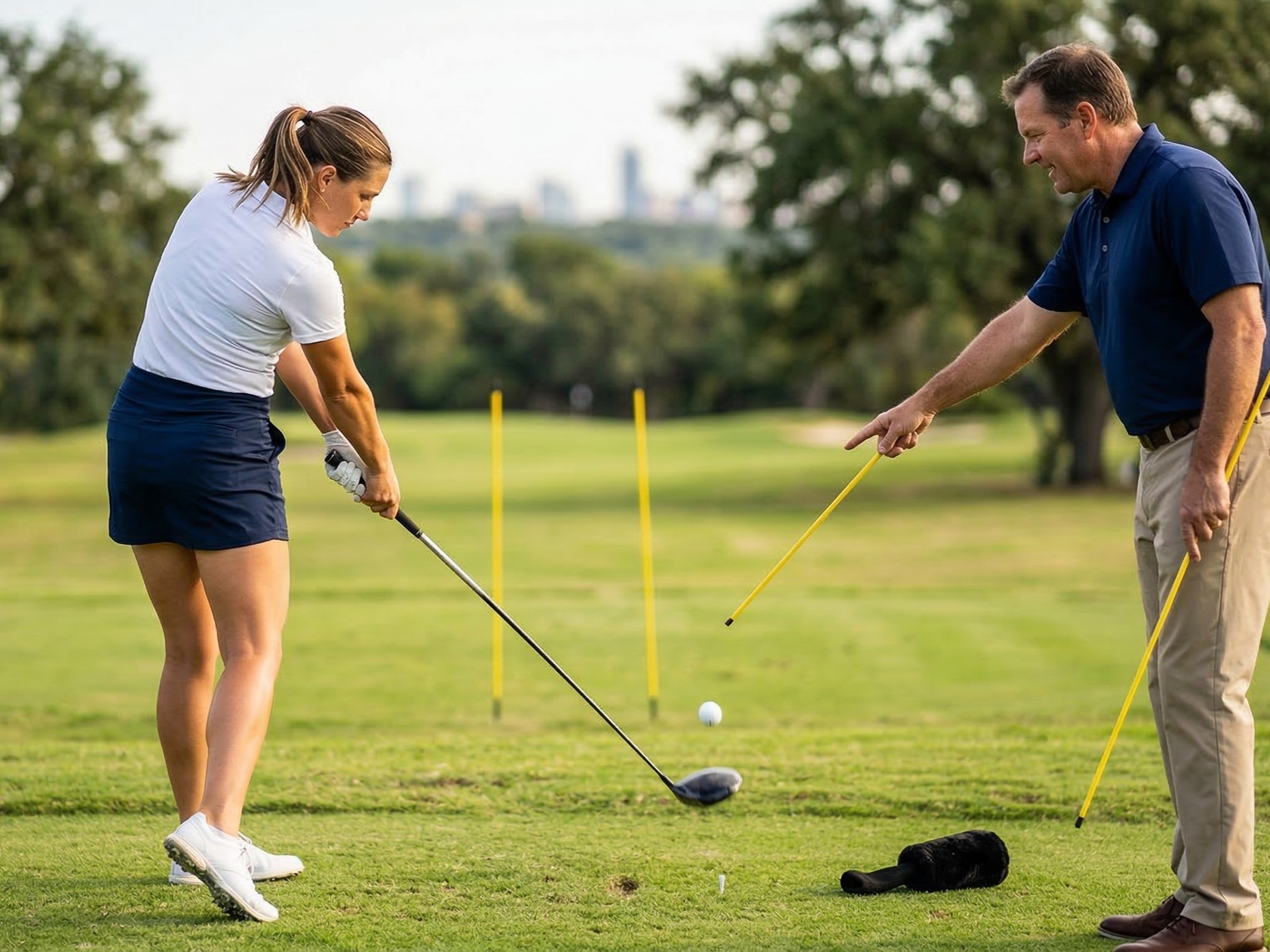Golf ball curving right showing a slice ball flight pattern with correction tips
