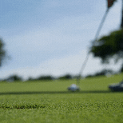 Golfer practicing putting stroke technique on the green