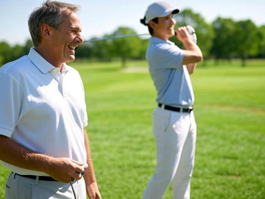 Golfer on the course executing a shot with focus and confidence