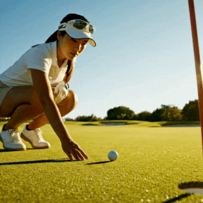 Golfer reading the break on an Austin Texas golf green with putting line visualization