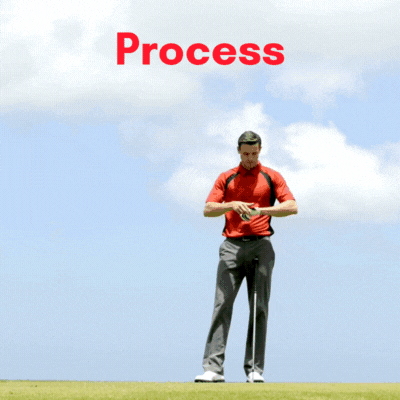Golfer observing ball flight as part of shot process routine