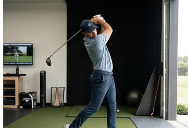 Golfer using ground reaction forces for swing speed at ATX Golf Performance Austin